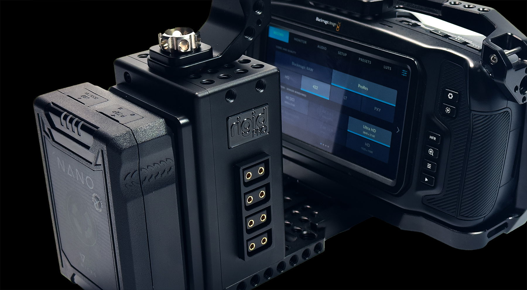 OMNIA camera body positioning adjustment with Sony cinema camera and monitor